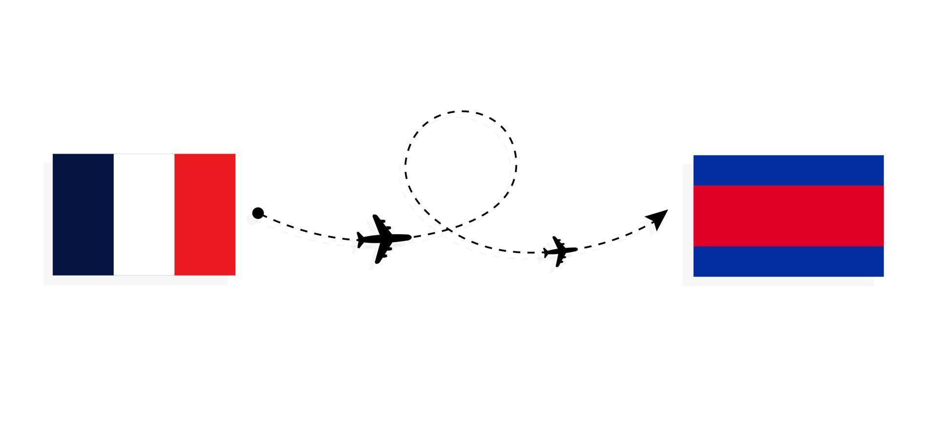 vuelo y viaje de francia a camboya por concepto de viaje en avión de pasajeros vector