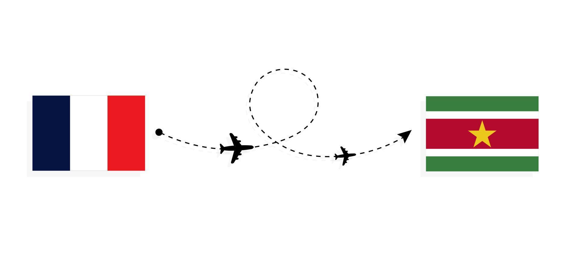 Flight and travel from France to Suriname by passenger airplane Travel concept vector