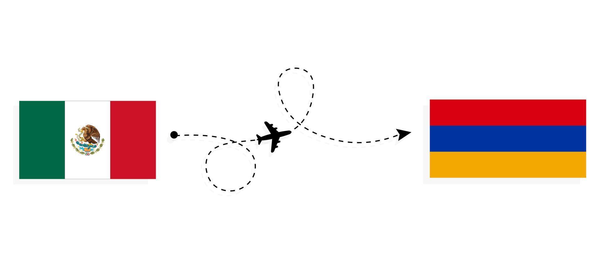 Flight and travel from Mexico to Armenia by passenger airplane Travel concept vector