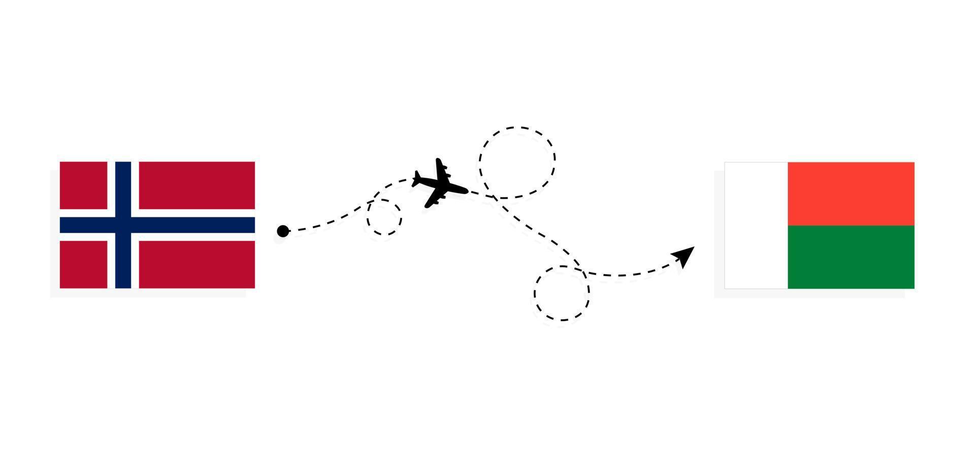 vuelo y viaje de noruega a madagascar por concepto de viaje en avión de pasajeros vector