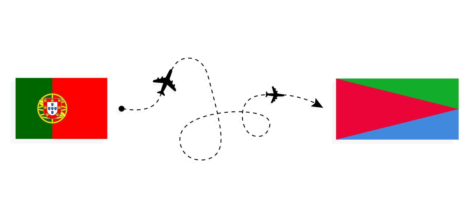 Flight and travel from Portugal to Eritrea by passenger airplane Travel concept vector