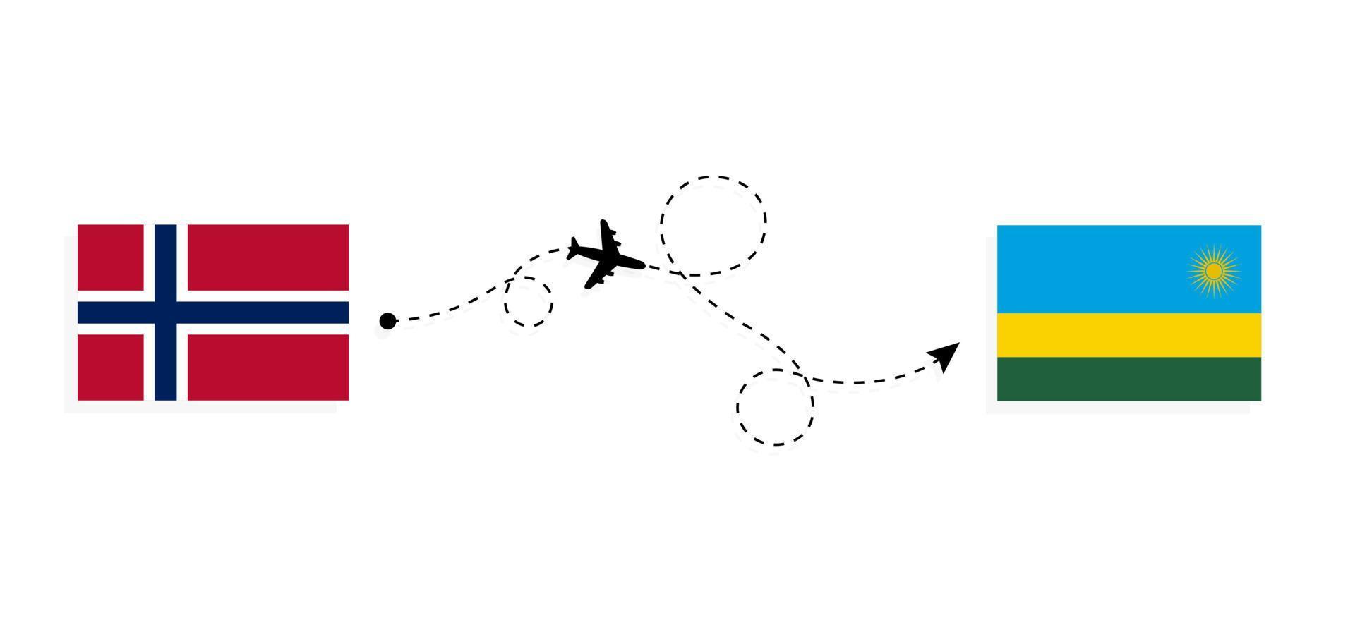 Flight and travel from Norway to Rwanda by passenger airplane Travel concept vector