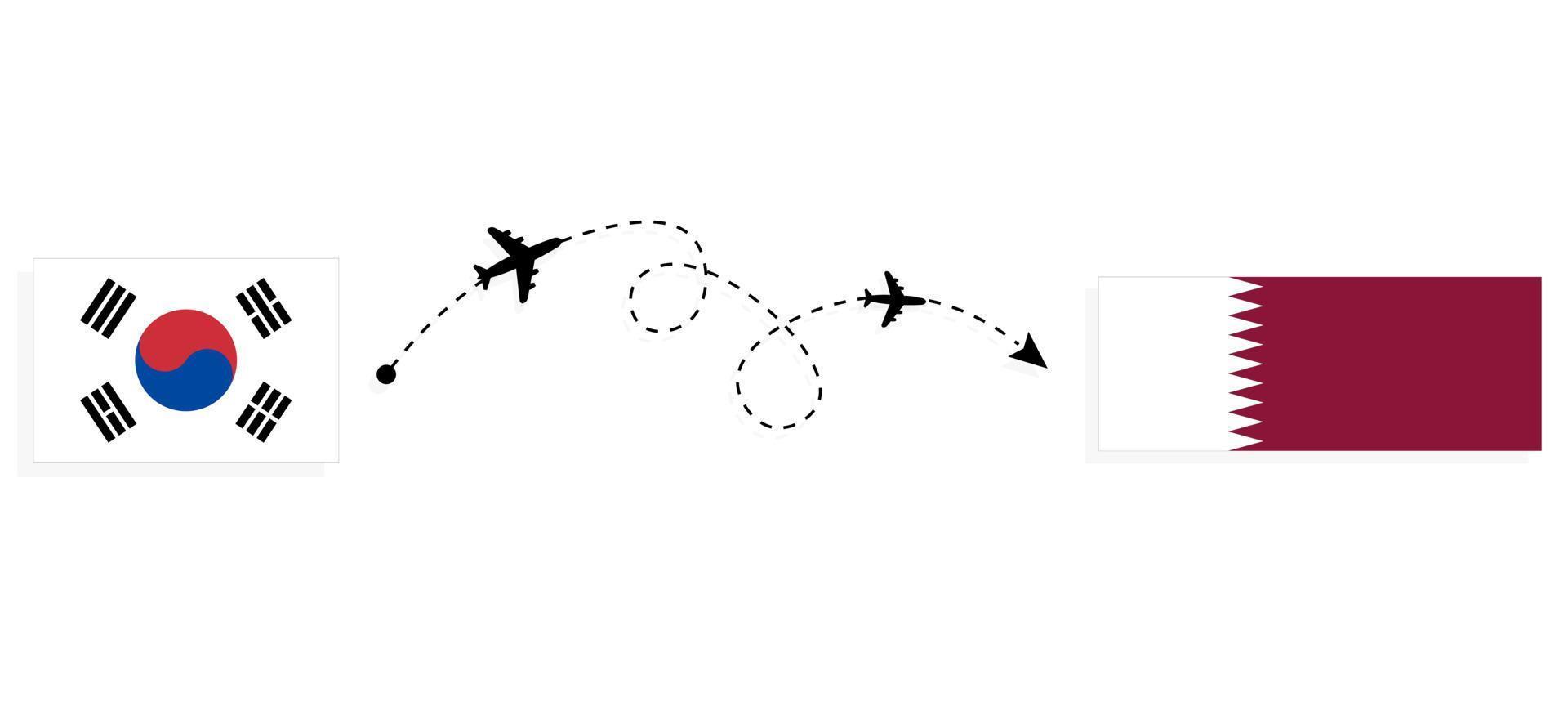 Flight and travel from South Korea to Qatar by passenger airplane Travel concept vector
