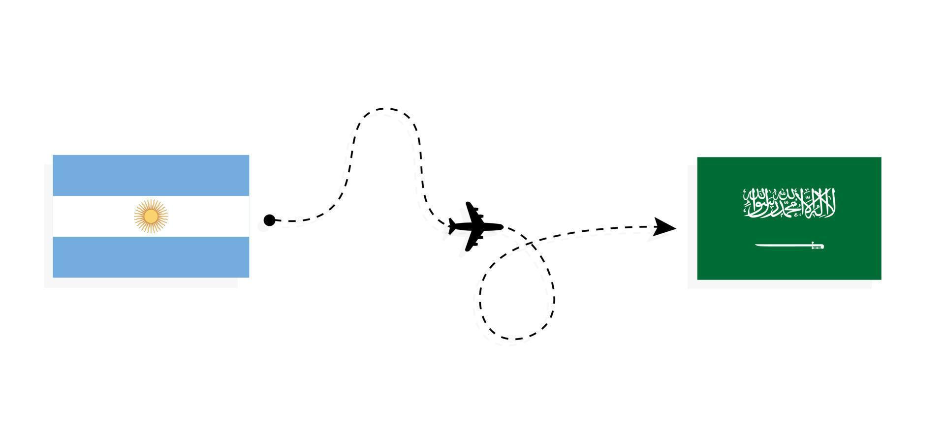 Flight and travel from Argentina to Saudi Arabia by passenger airplane Travel concept vector