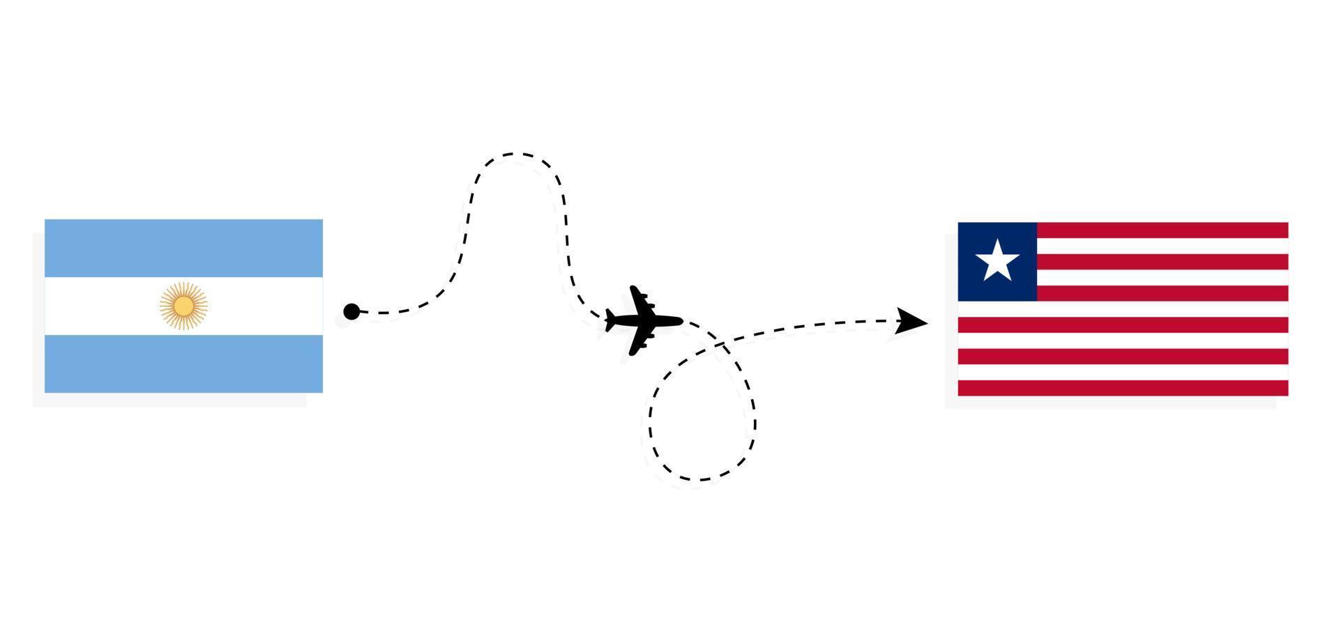Flight and travel from Argentina to Liberia by passenger airplane Travel concept vector