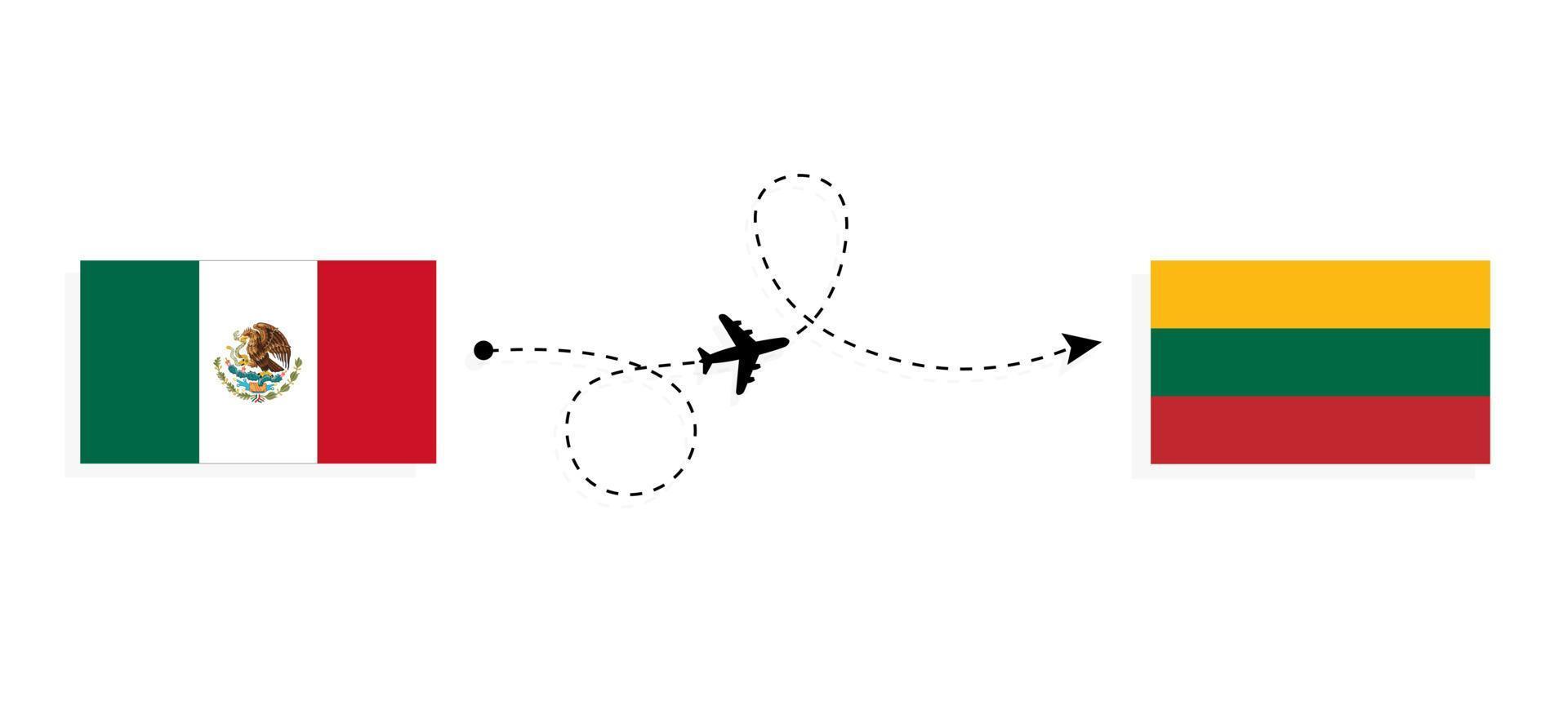 Flight and travel from Mexico to Lithuania by passenger airplane Travel concept vector
