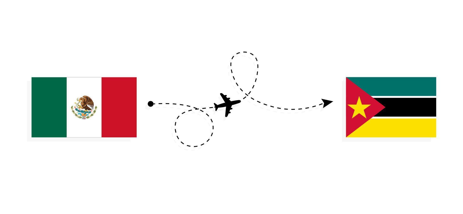 vuelo y viaje de méxico a mozambique por concepto de viaje en avión de pasajeros vector