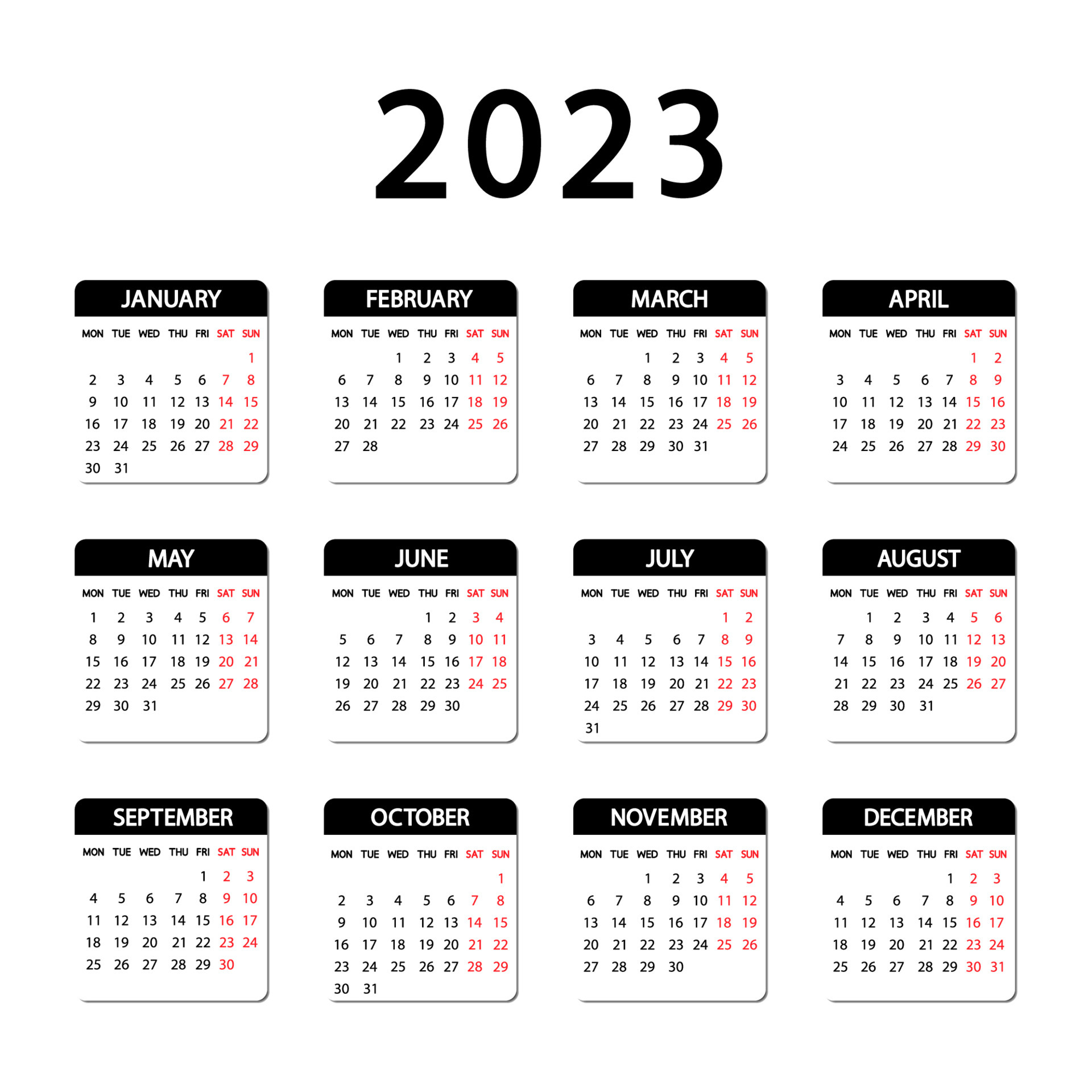 calendario 2023 año. la semana empieza el lunes. plantilla de calendario  ruso anual 2023 5127617 Vector en Vecteezy