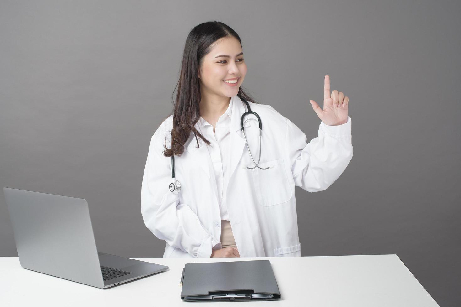 Doctor is touching digital screen photo