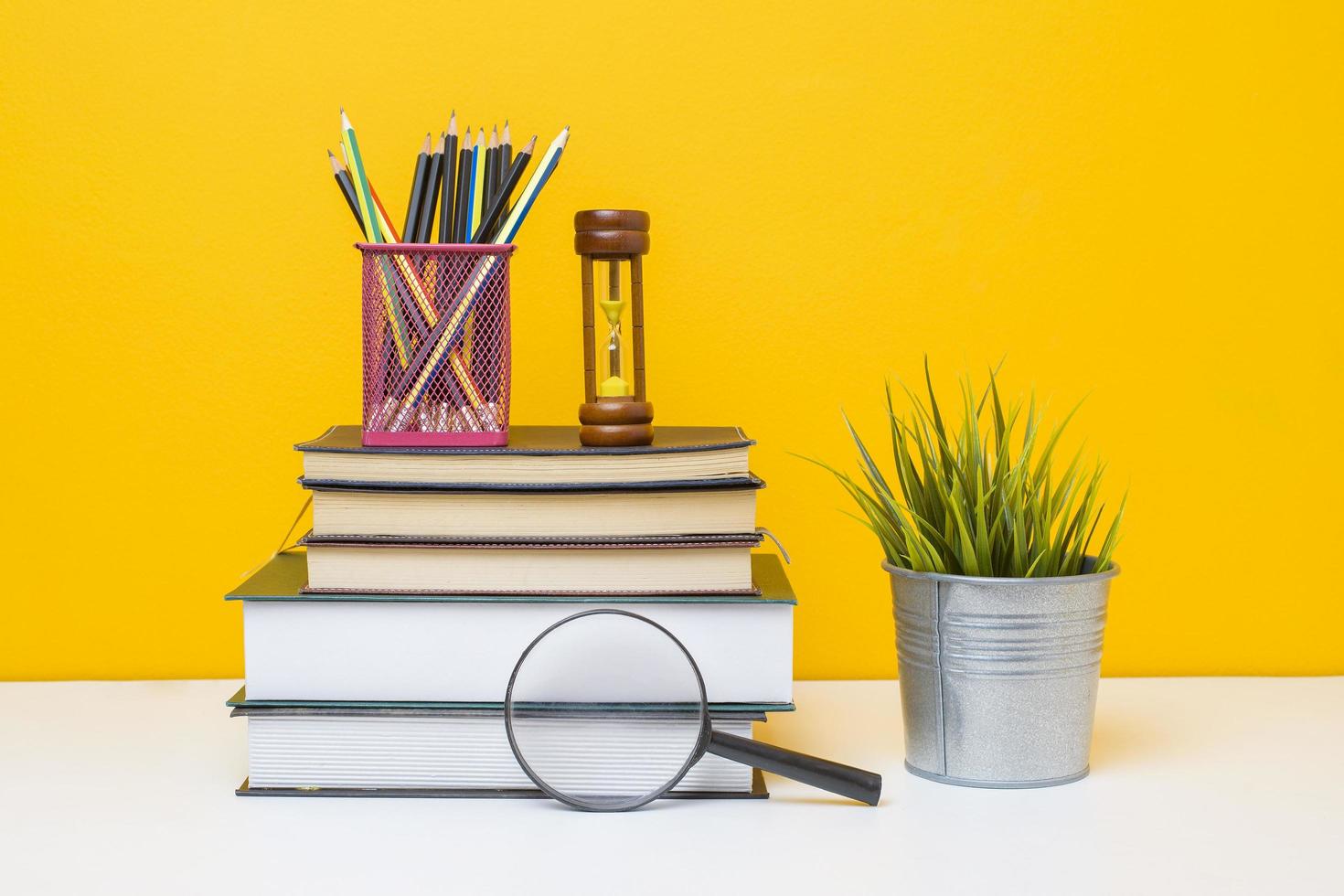 School equipment on yellow background, Education background concept School equipment on yellow background, Education background concept photo