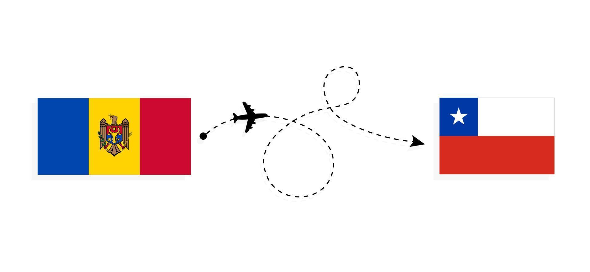 Flight and travel from Moldova to Chile by passenger airplane Travel concept vector