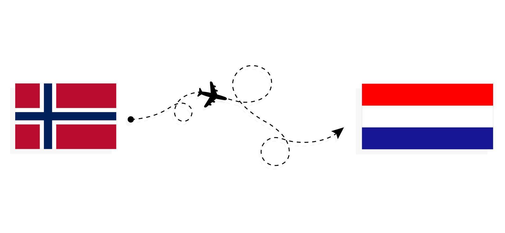 Flight and travel from Norway to Croatia by passenger airplane Travel concept vector