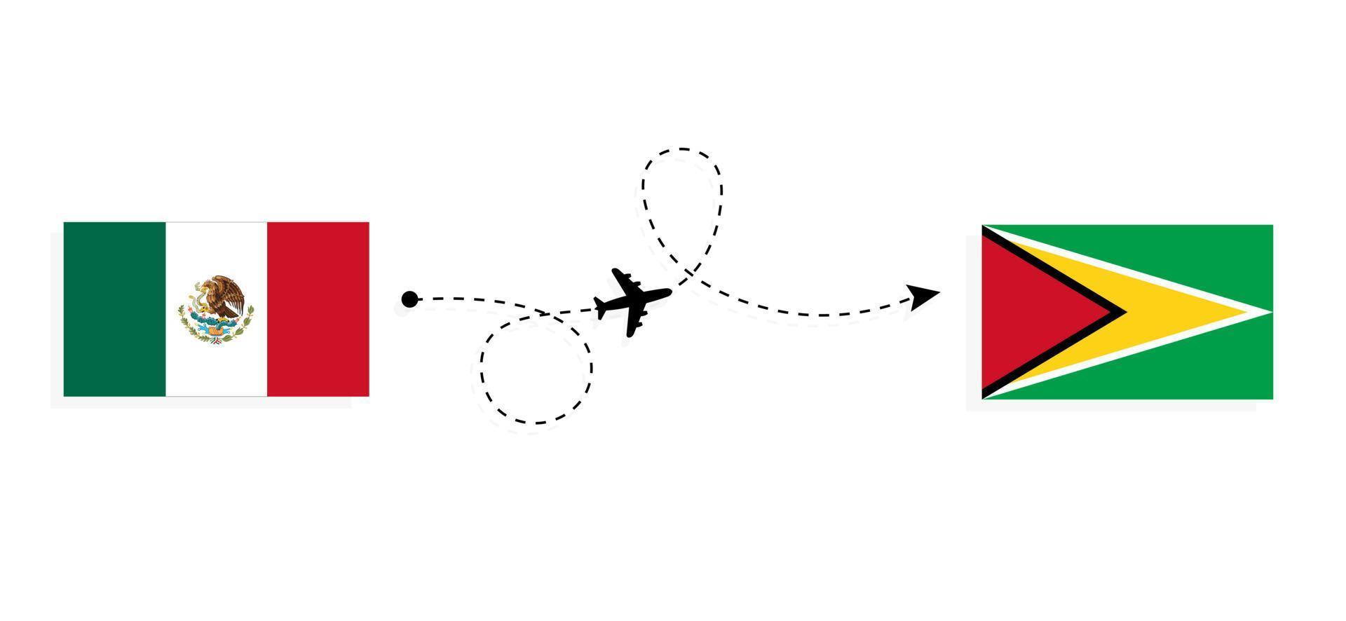 Flight and travel from Mexico to Guyana by passenger airplane Travel concept vector