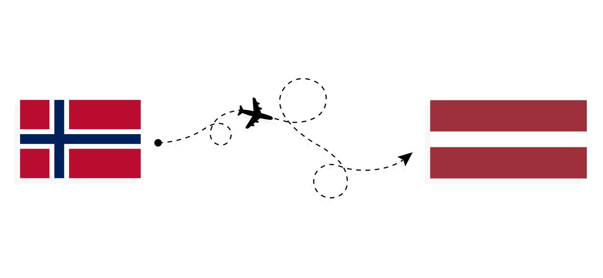 Flight and travel from Norway to Latvia by passenger airplane Travel concept vector