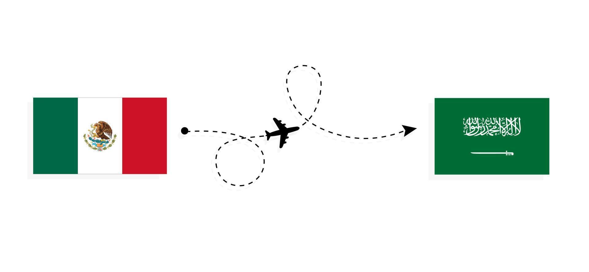 vuelo y viaje desde méxico a arabia saudita por concepto de viaje en avión de pasajeros vector