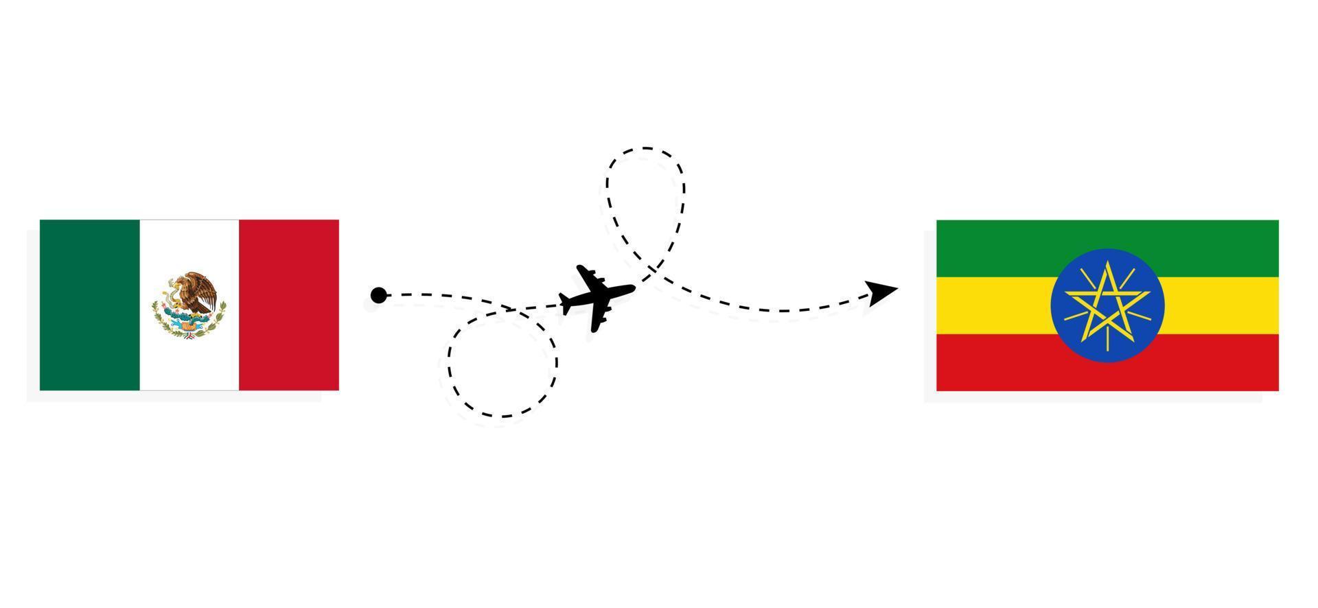 vuelo y viaje de méxico a etiopía por concepto de viaje en avión de pasajeros vector