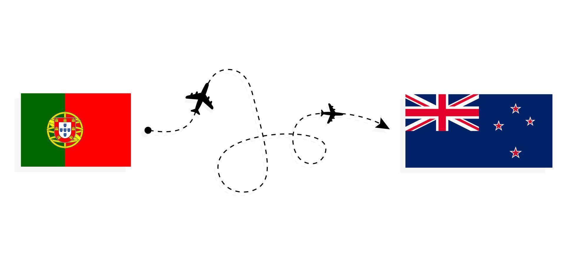 vuelo y viaje desde portugal a nueva zelanda por concepto de viaje en avión de pasajeros vector