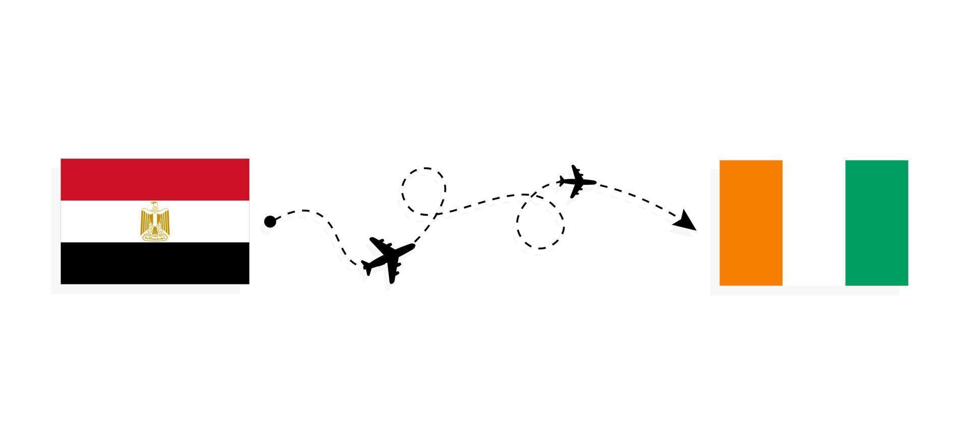 vuelo y viaje desde egipto a costa de marfil por concepto de viaje en avión de pasajeros vector