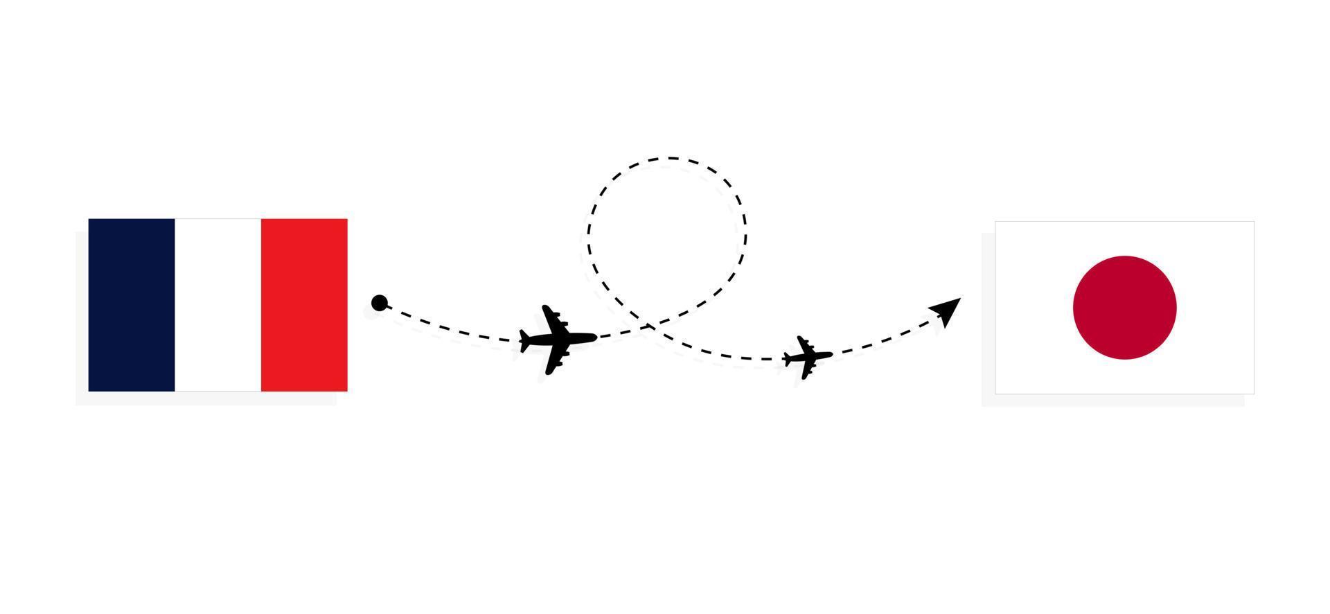 Flight and travel from France to Japan by passenger airplane Travel concept vector