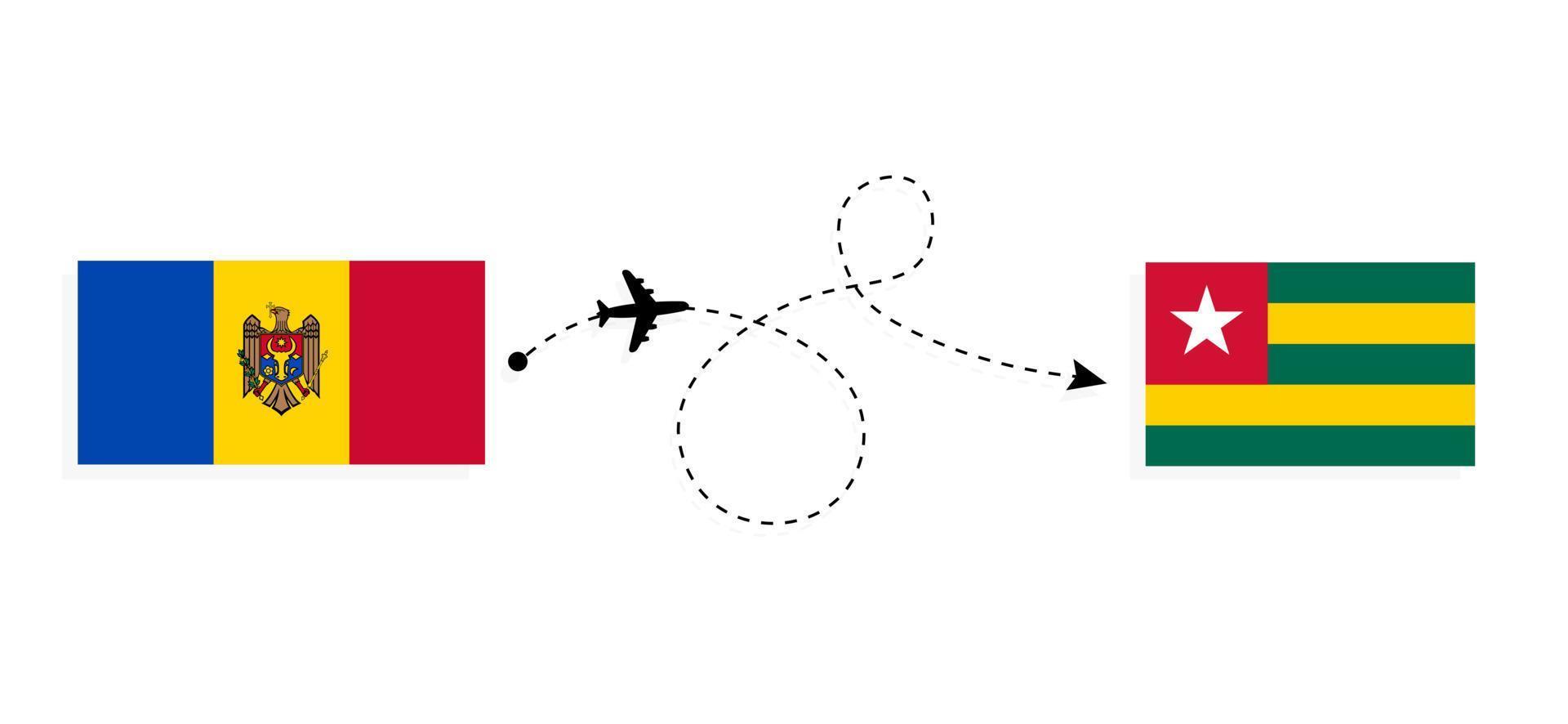 Flight and travel from Moldova to Togo by passenger airplane Travel concept vector