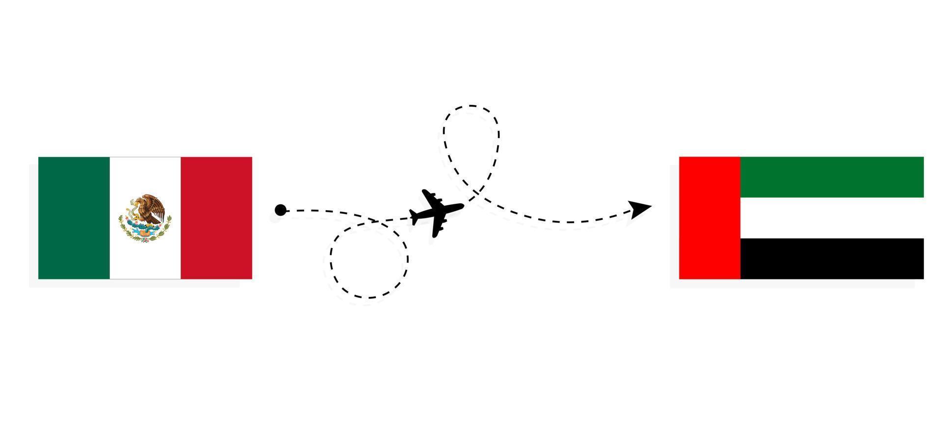 Flight and travel from Mexico to United Arab Emirates by passenger airplane Travel concept vector
