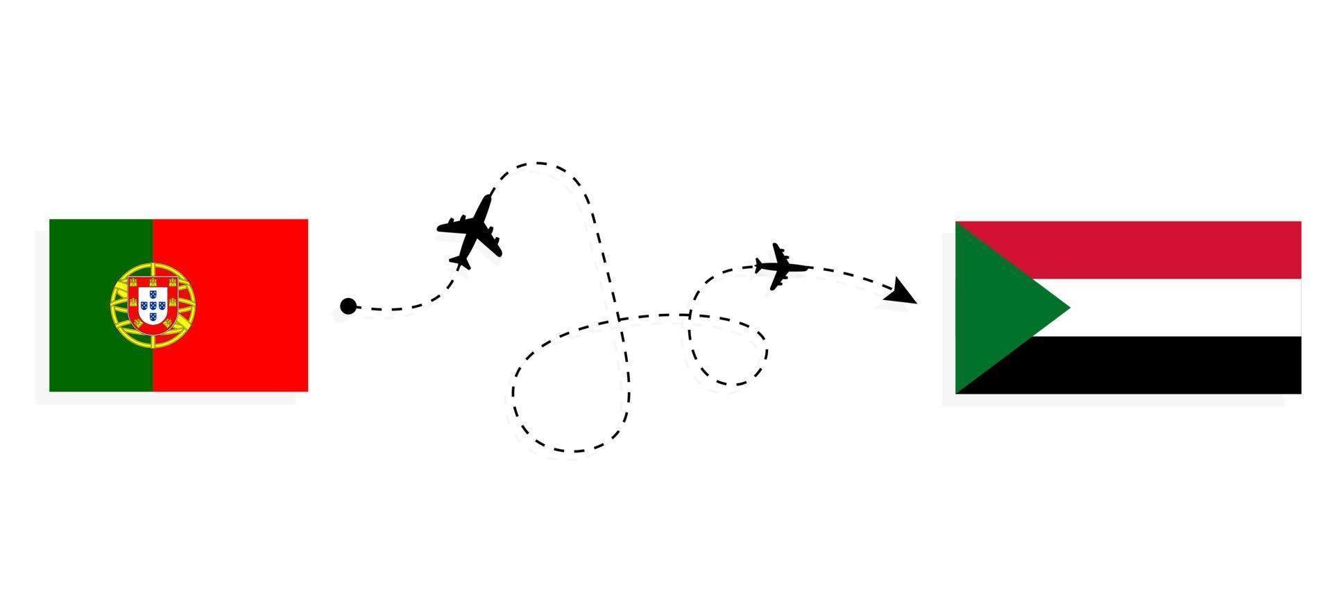 Flight and travel from Portugal to Sudan by passenger airplane Travel concept vector