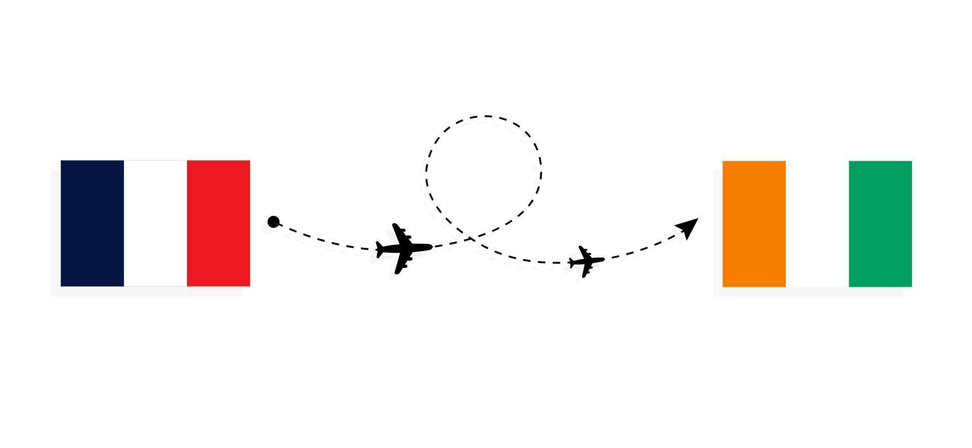 vuelo y viaje desde francia a costa de marfil por concepto de viaje en avión de pasajeros vector