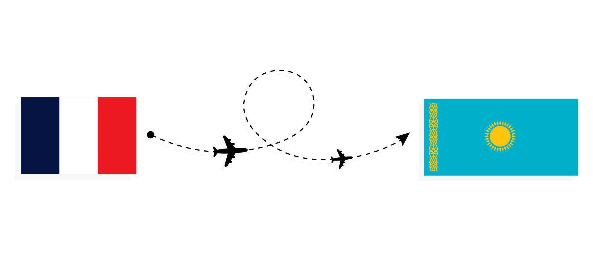 Flight and travel from France to Kazakhstan by passenger airplane Travel concept vector