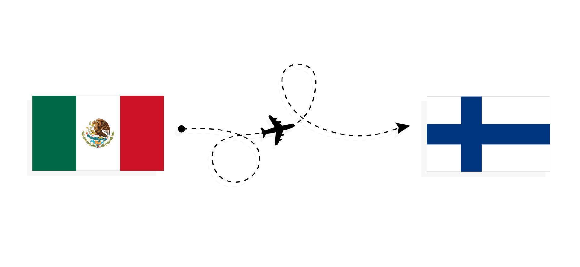 Flight and travel from Mexico to Finland by passenger airplane Travel concept vector