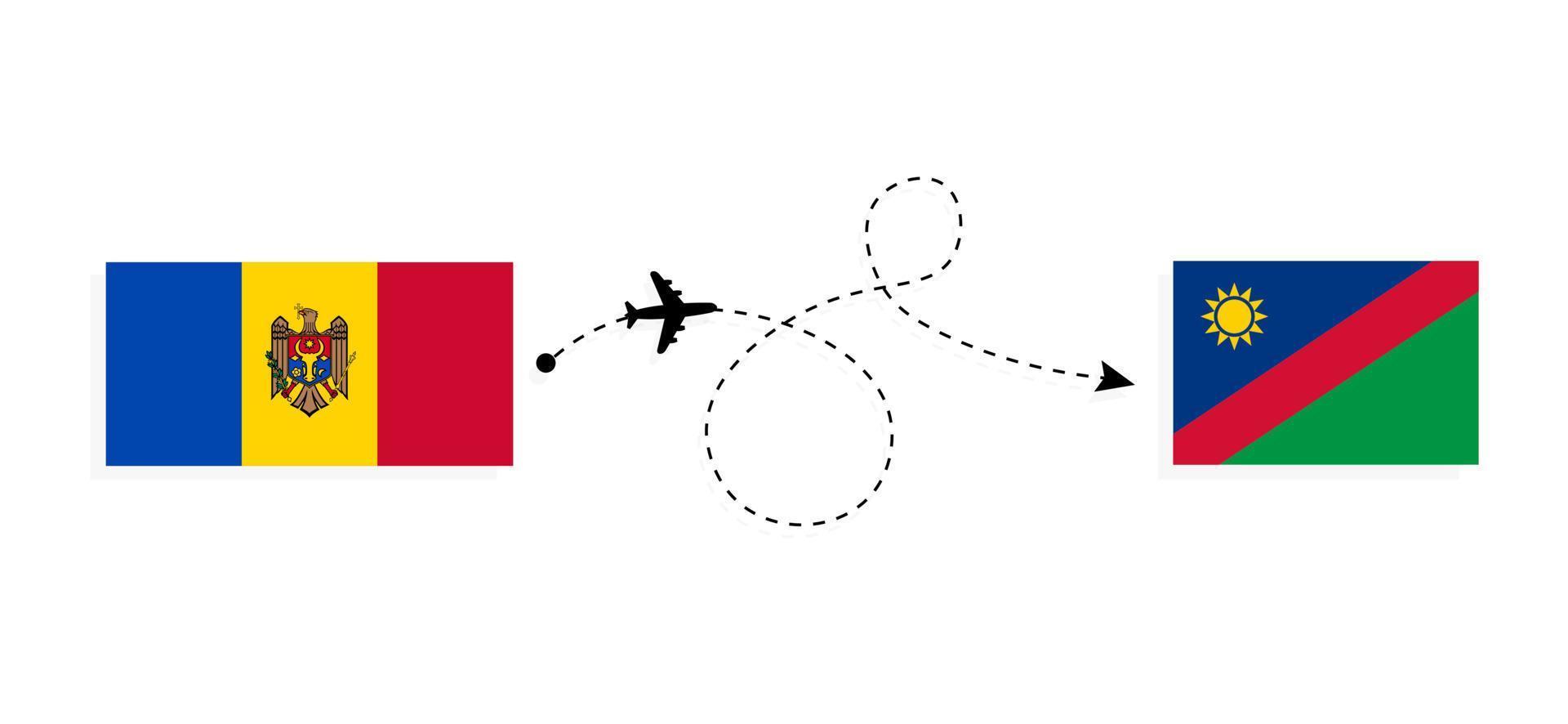 Flight and travel from Moldova to Namibia by passenger airplane Travel concept vector