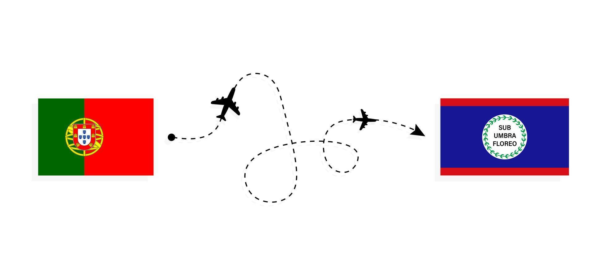 vuelo y viaje desde portugal a belice por concepto de viaje en avión de pasajeros vector