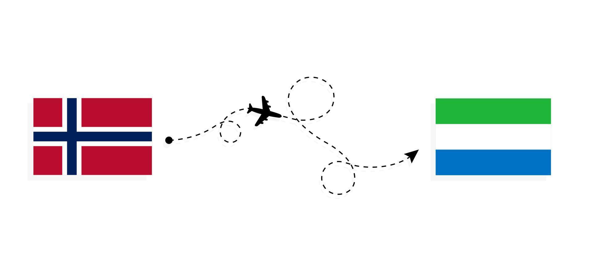 vuelo y viaje desde noruega a sierra leona por concepto de viaje en avión de pasajeros vector