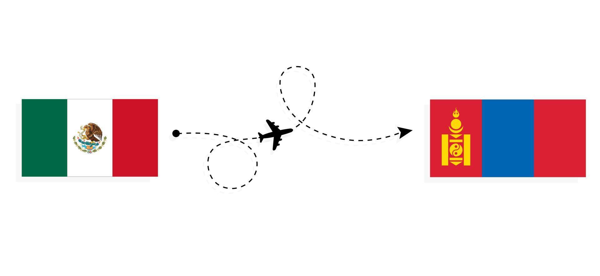 Flight and travel from Mexico to Mongolia by passenger airplane Travel concept vector