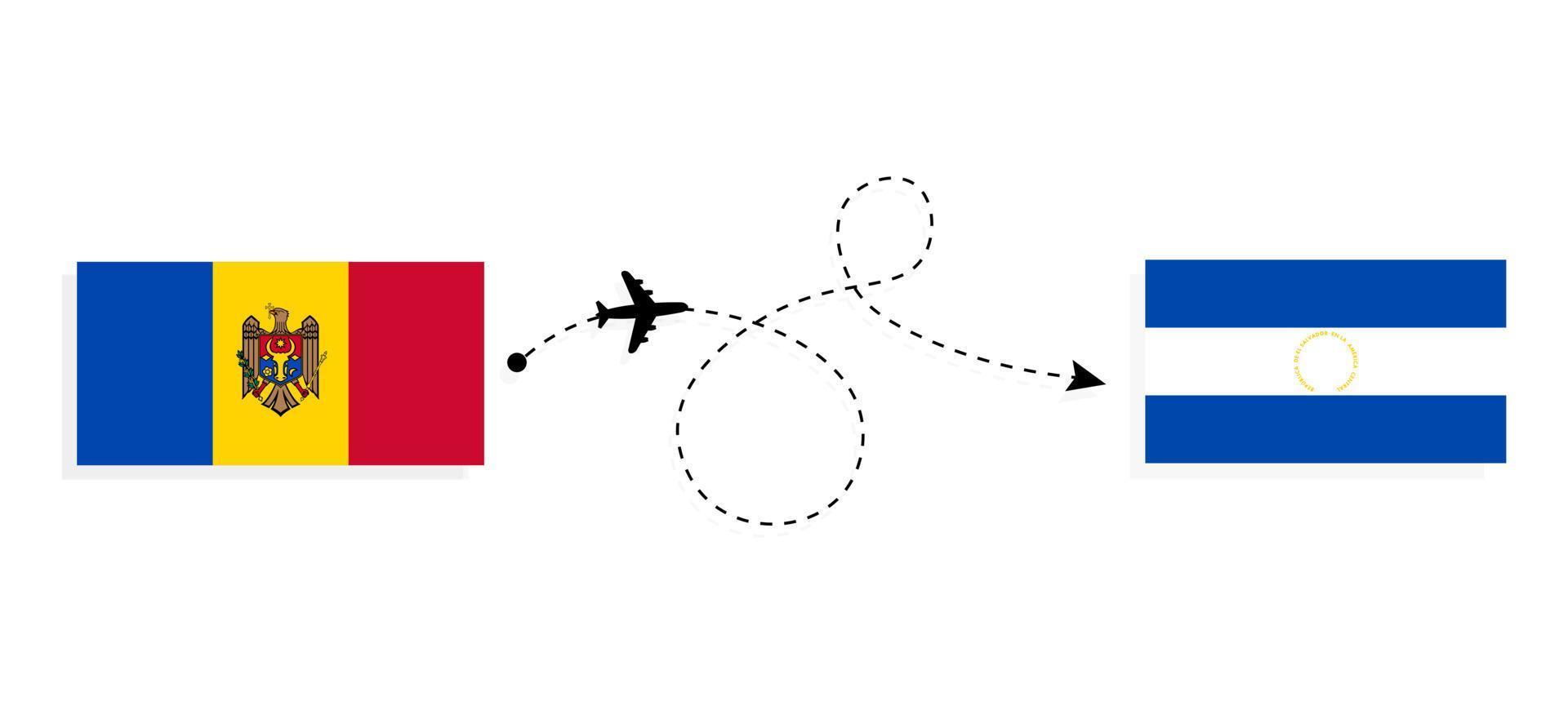 Flight and travel from Moldova to El Salvador by passenger airplane Travel concept vector