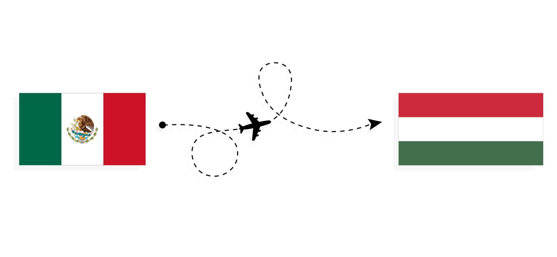 Flight and travel from Mexico to Hungary by passenger airplane Travel concept vector