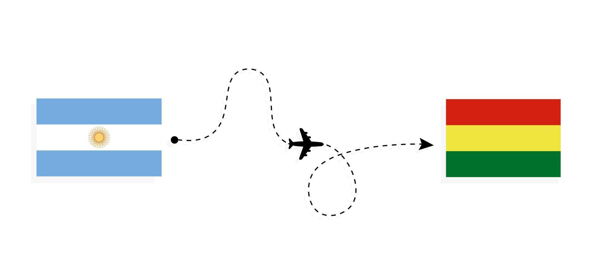 Flight and travel from Argentina to Bolivia by passenger airplane Travel concept vector