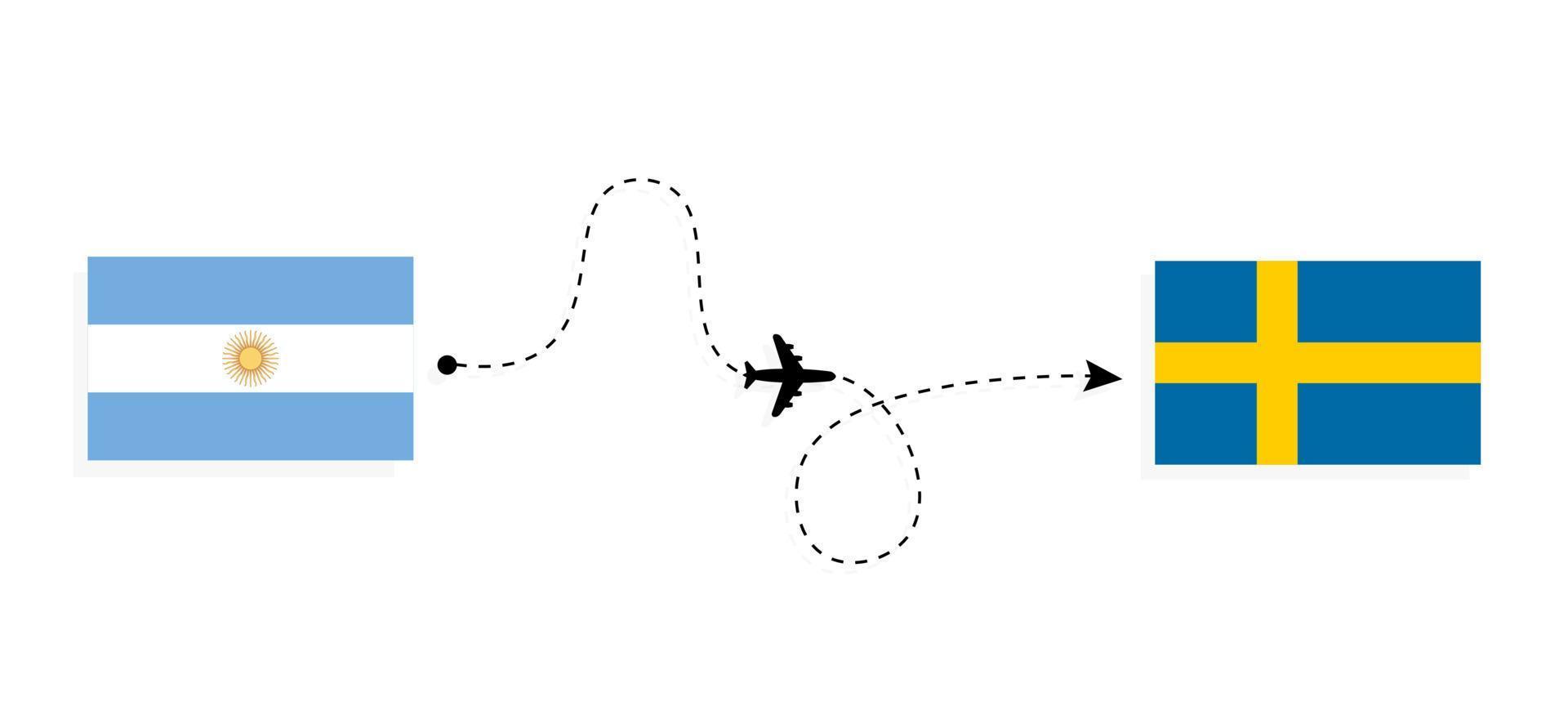 Flight and travel from Argentina to Sweden by passenger airplane Travel concept vector