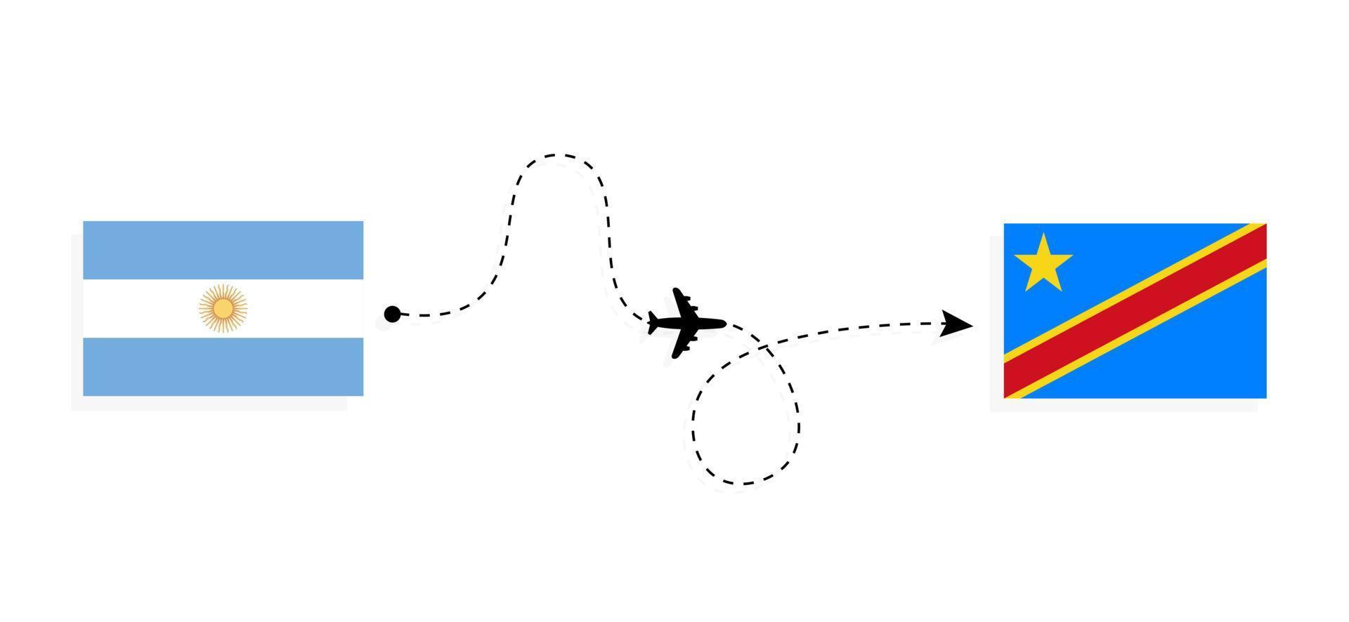 Flight and travel from Argentina to Democratic Republic of the Congo by passenger airplane Travel concept vector