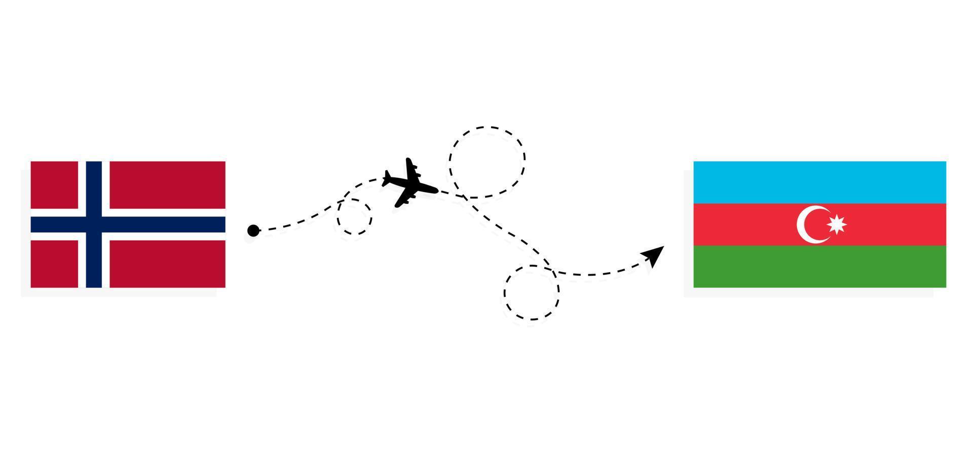 Flight and travel from Norway to Azerbaijan by passenger airplane Travel concept vector