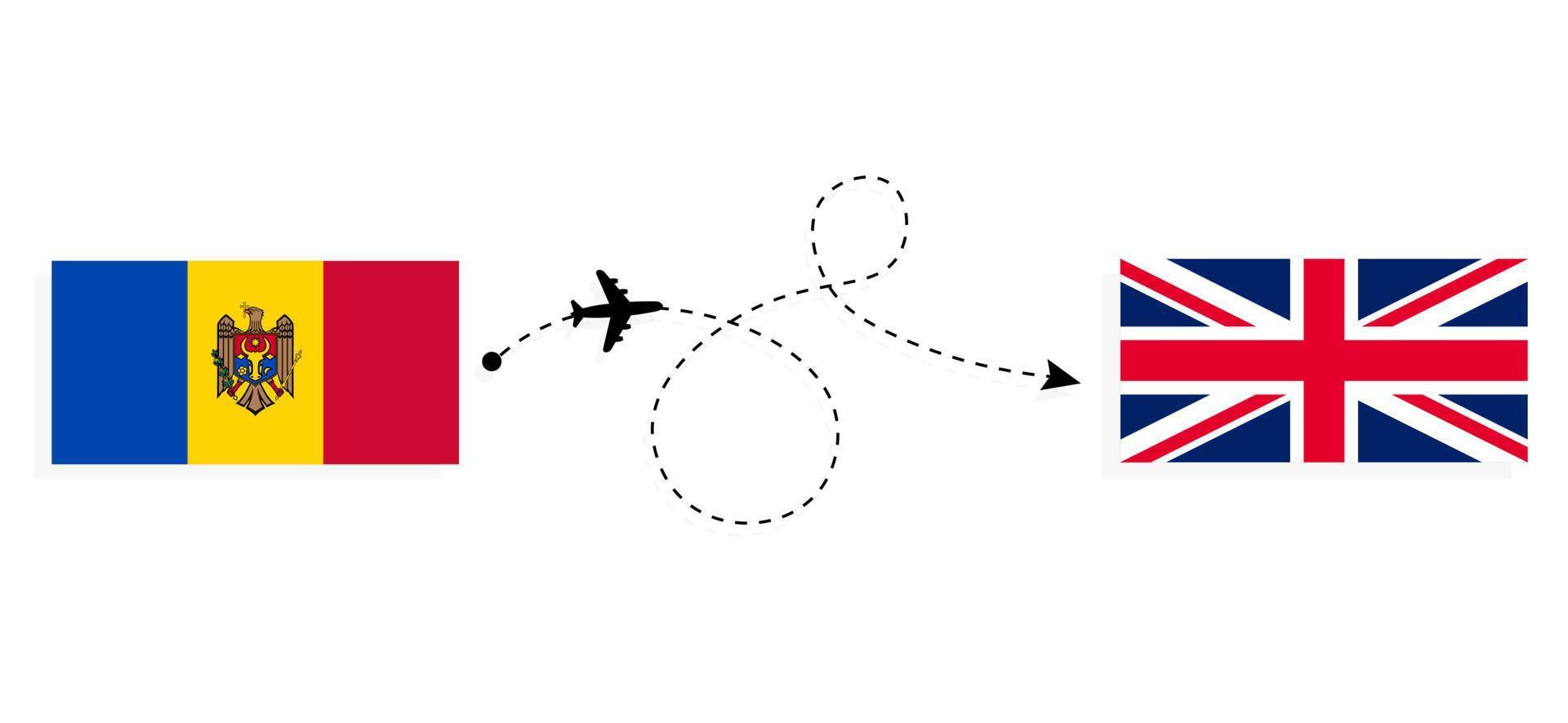 Flight and travel from Moldova to United Kingdom of Great Britain by passenger airplane Travel concept vector