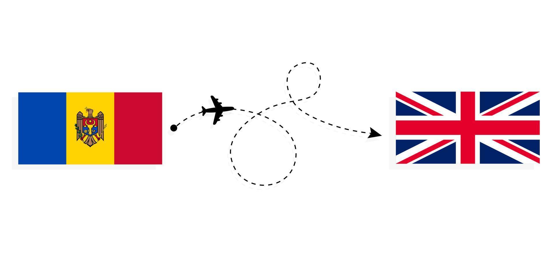 vuelo y viaje desde moldavia al reino unido de gran bretaña por concepto de viaje en avión de pasajeros vector