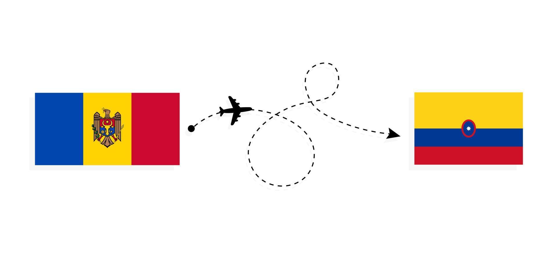 Flight and travel from Moldova to Colombia by passenger airplane Travel concept vector