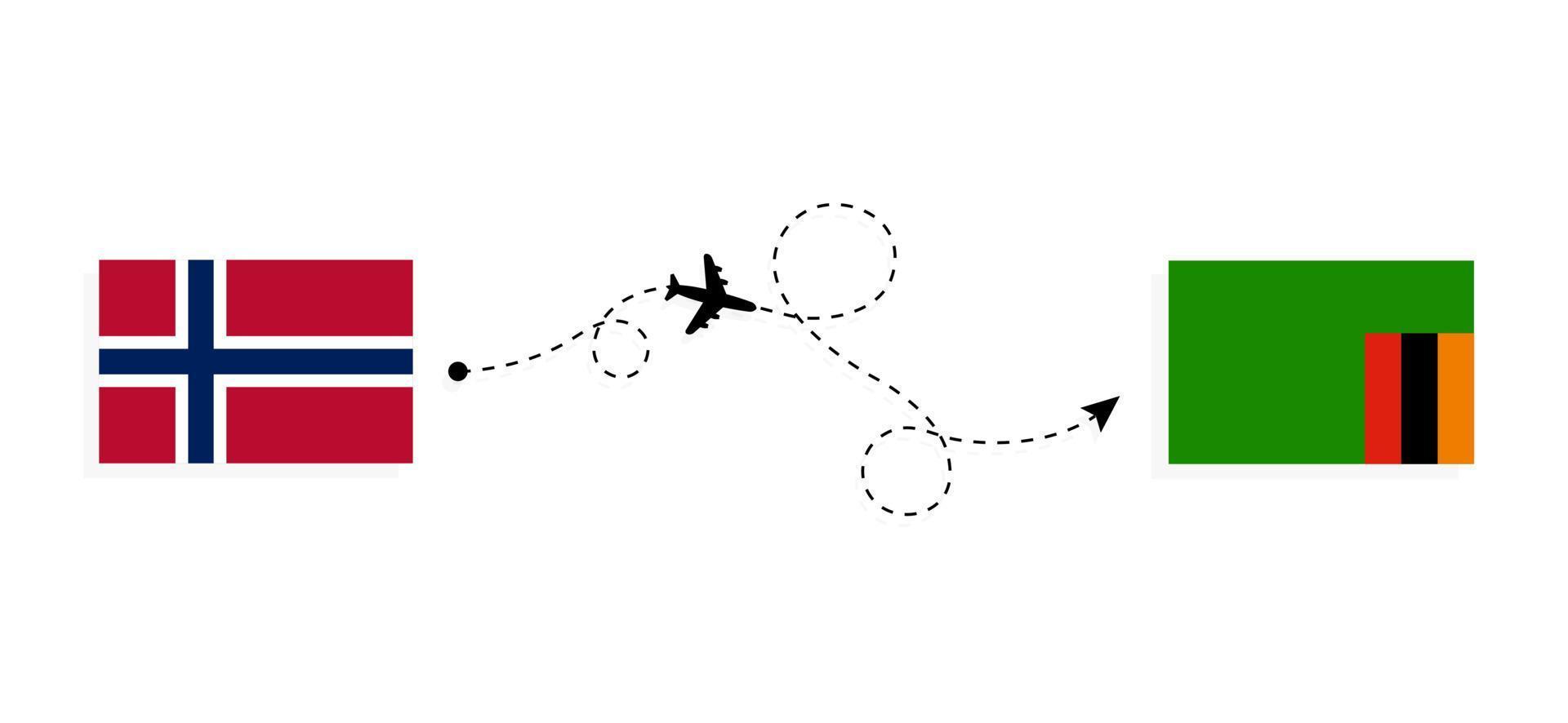Flight and travel from Norway to Zambia by passenger airplane Travel concept vector
