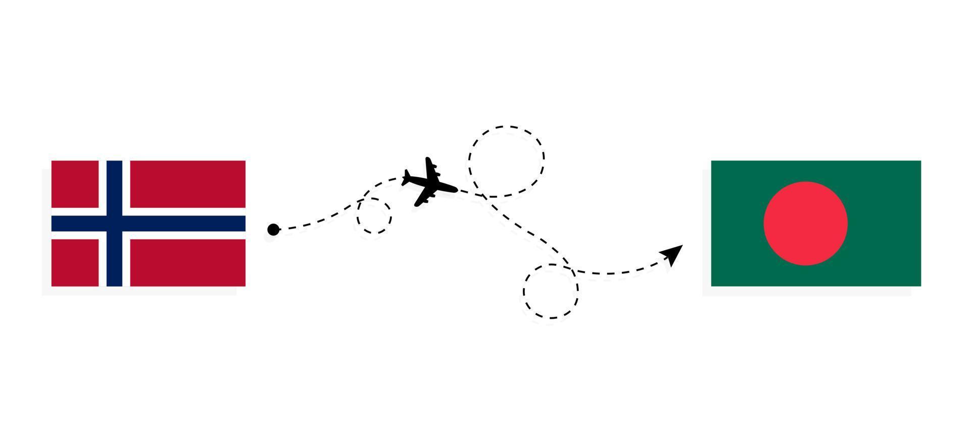 vuelo y viaje de noruega a bangladesh por concepto de viaje en avión de pasajeros vector