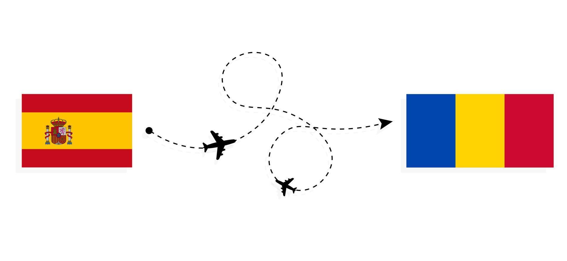 Flight and travel from Spain to Moldova by passenger airplane Travel concept vector