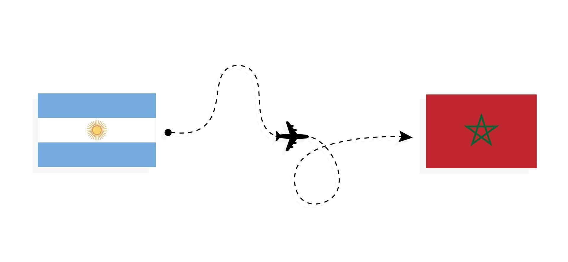 Flight and travel from Argentina to Morocco by passenger airplane Travel concept vector