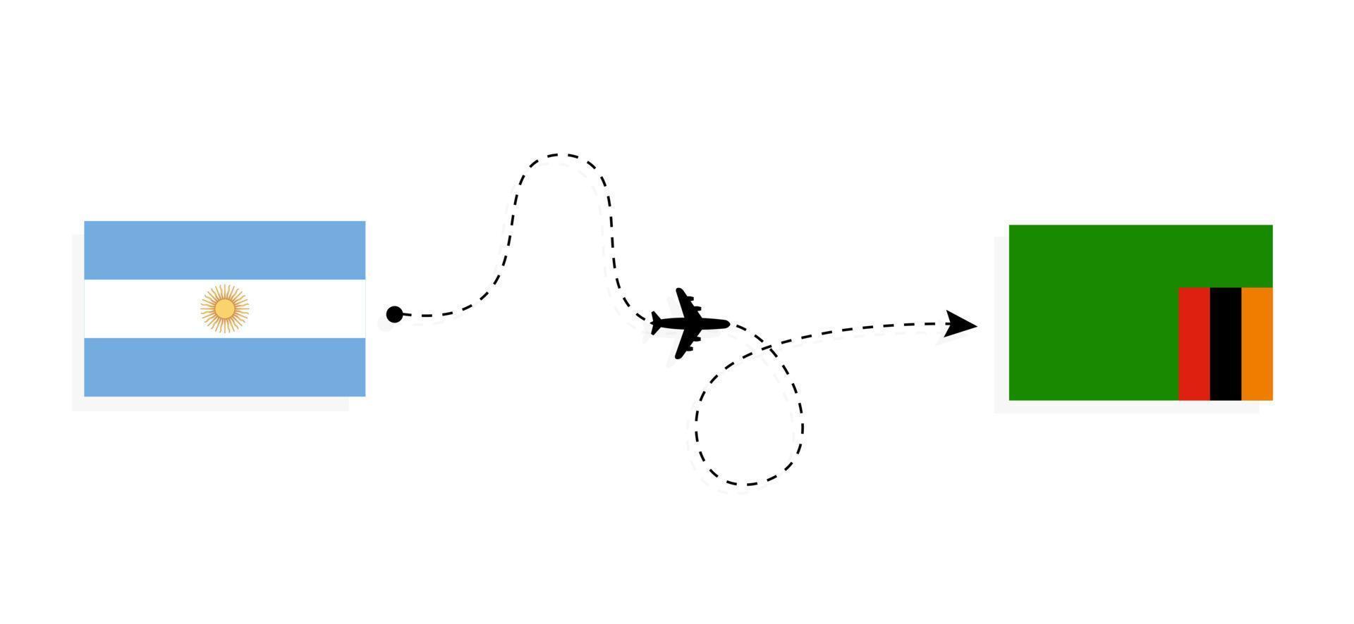 Flight and travel from Argentina to Zambia by passenger airplane Travel concept vector