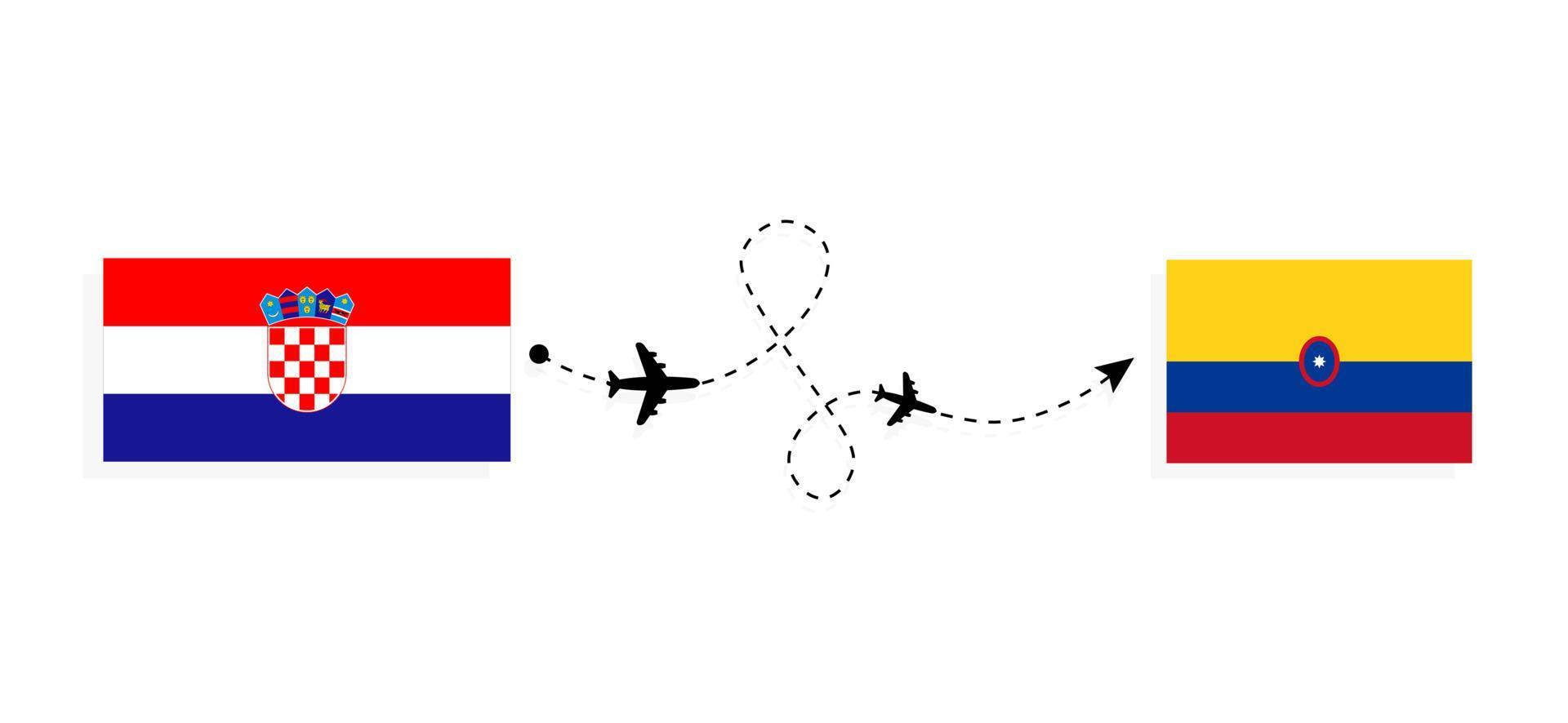Flight and travel from Croatia to Colombia by passenger airplane Travel concept vector