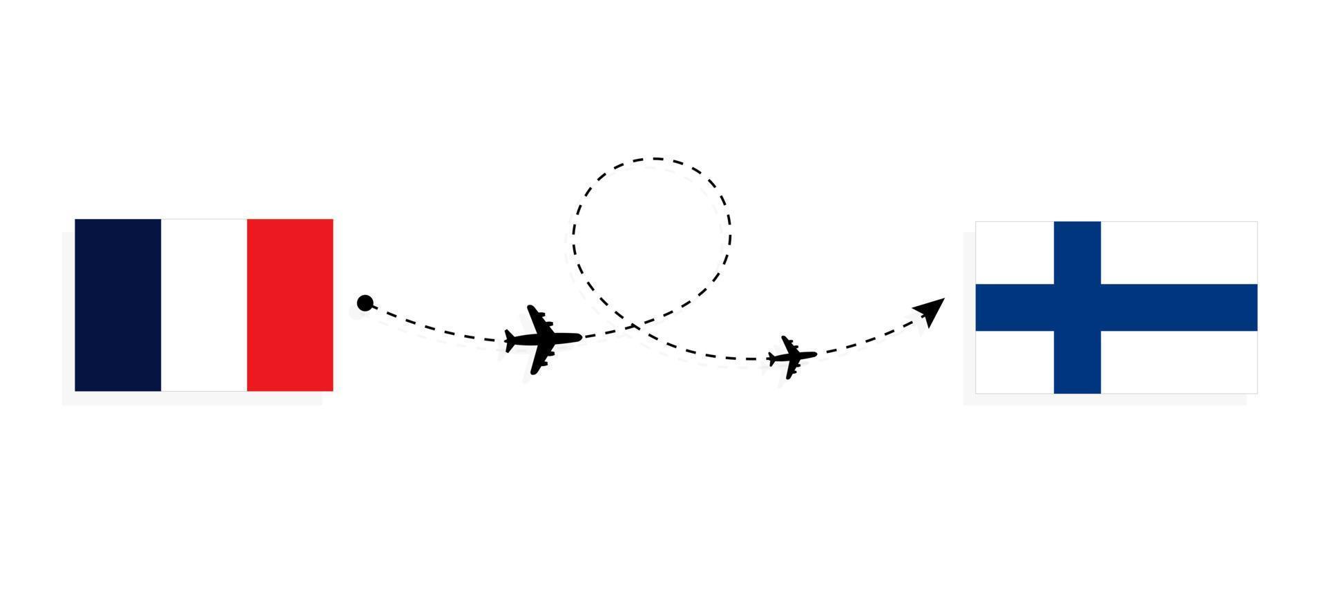 Flight and travel from France to Finland by passenger airplane Travel concept vector