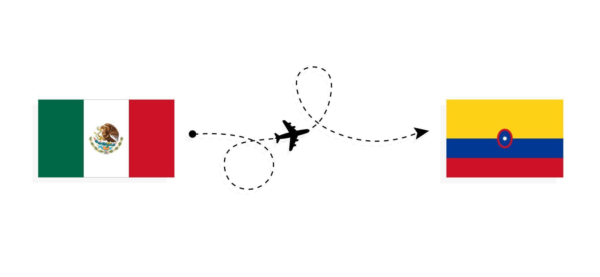 Flight and travel from Mexico to Colombia by passenger airplane Travel concept vector